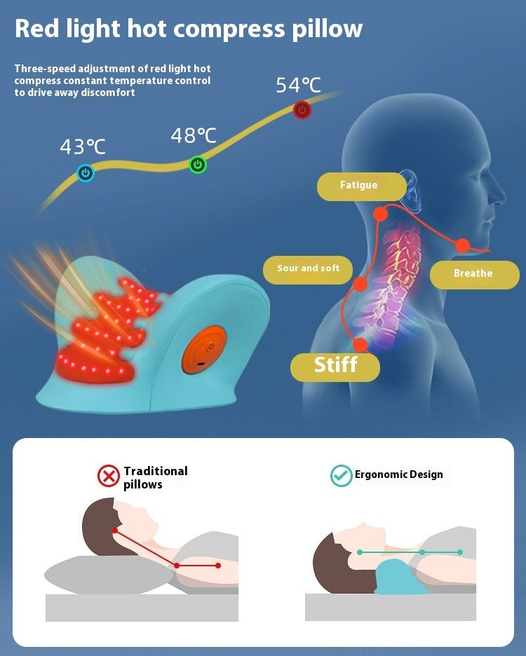 Sleeping Neck Traction Device Red Light Infrared Pulse Therapy Hot Compress Massage Pillow Home Use Head Neck Massage Pillow